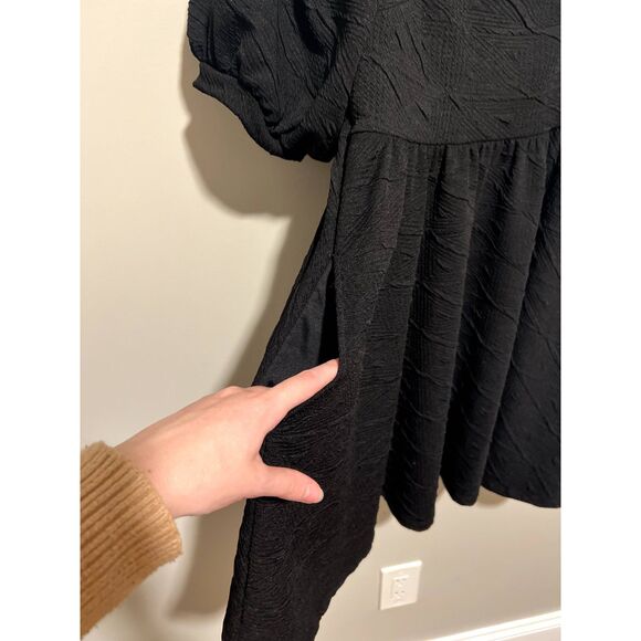 NWT Free People Violet Mini Dress Textured Puff Sleeve Black OB1140618 Medium - Picture 8 of 14